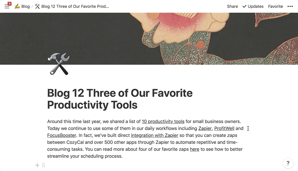 CozyCal Notion blogging