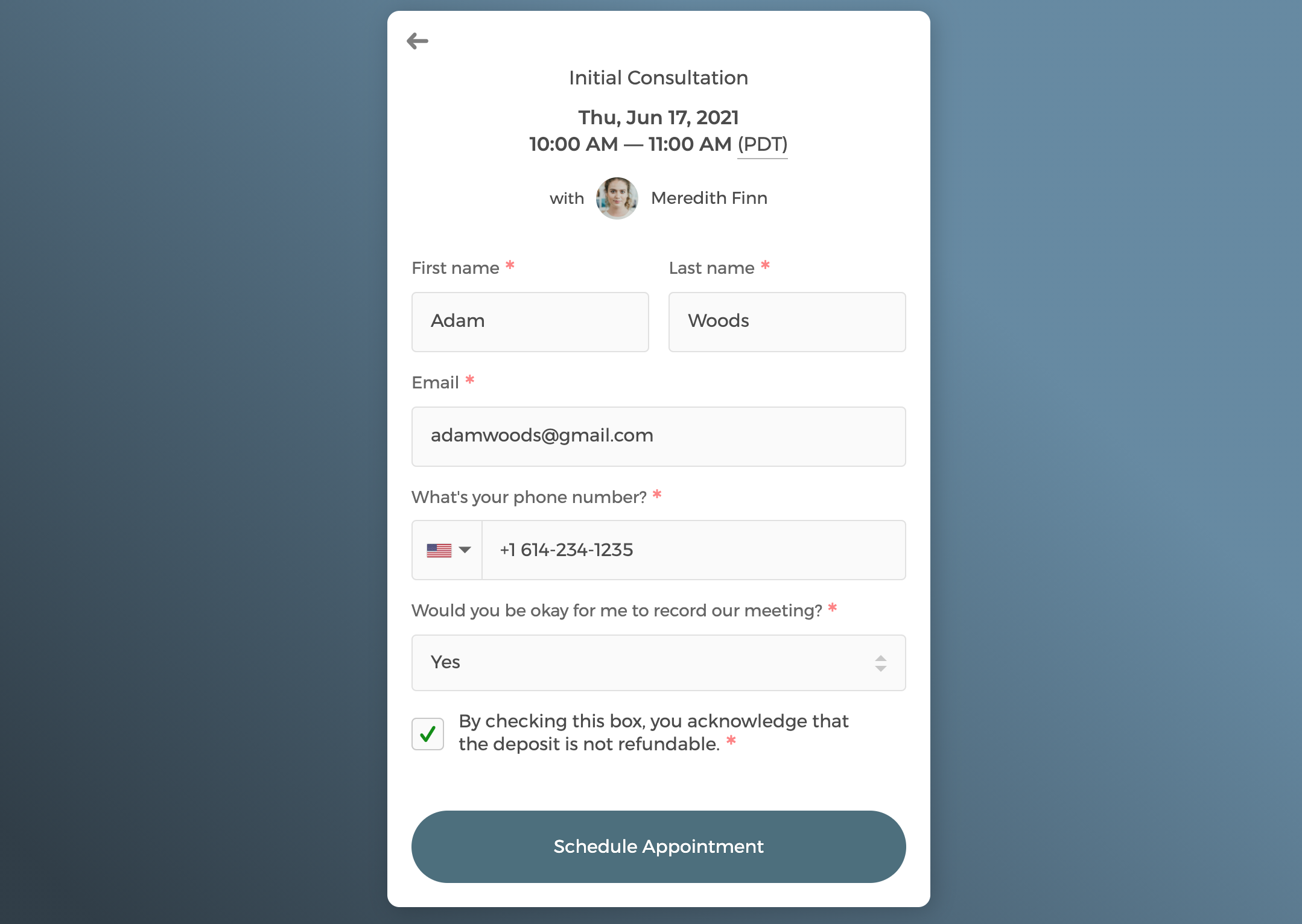 Intake form custom questions