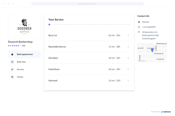 Setmore booking page