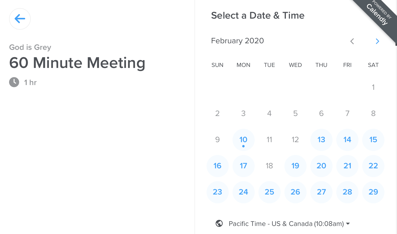 Calendly booking page