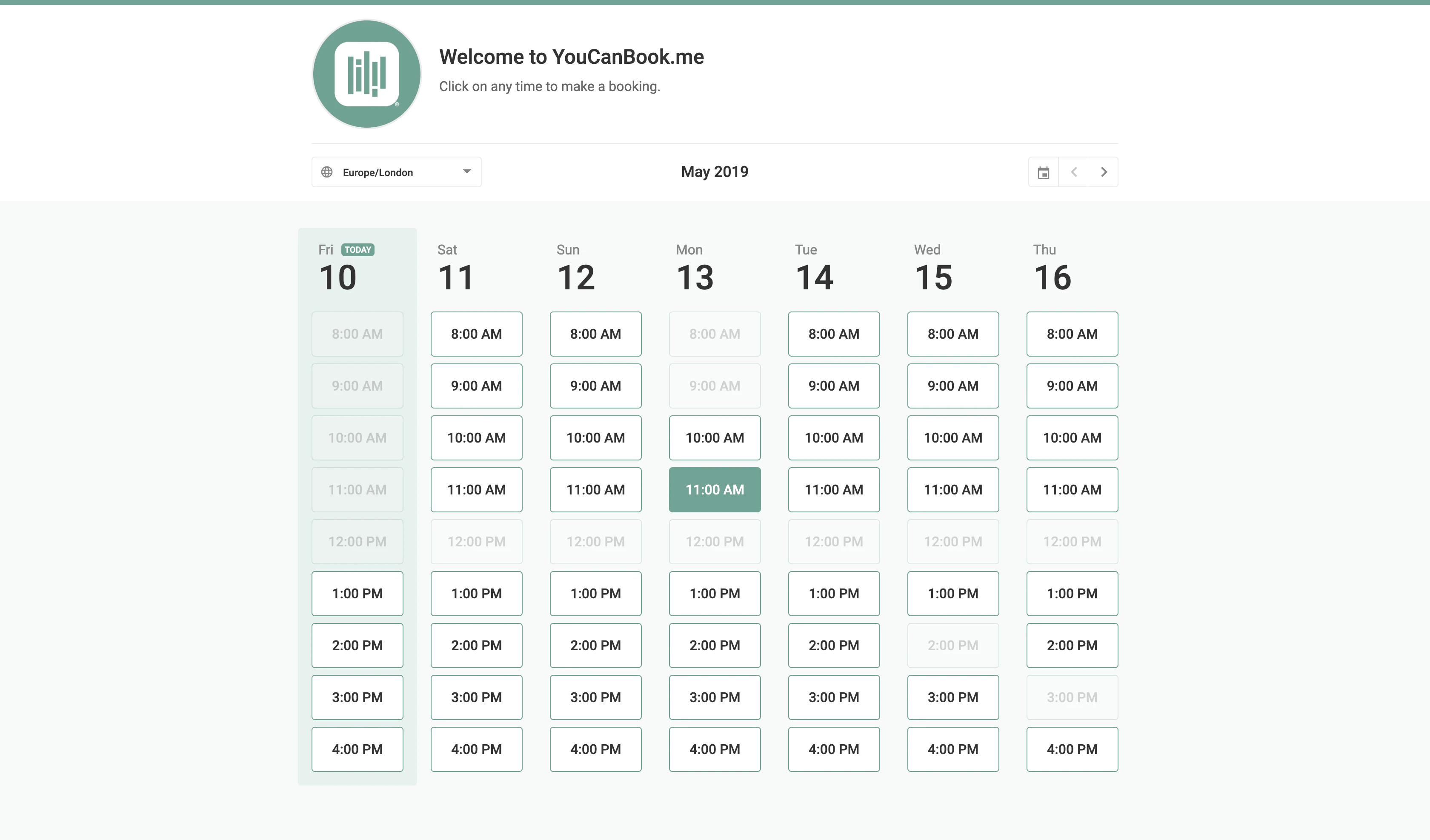 YouCanBook.me booking page