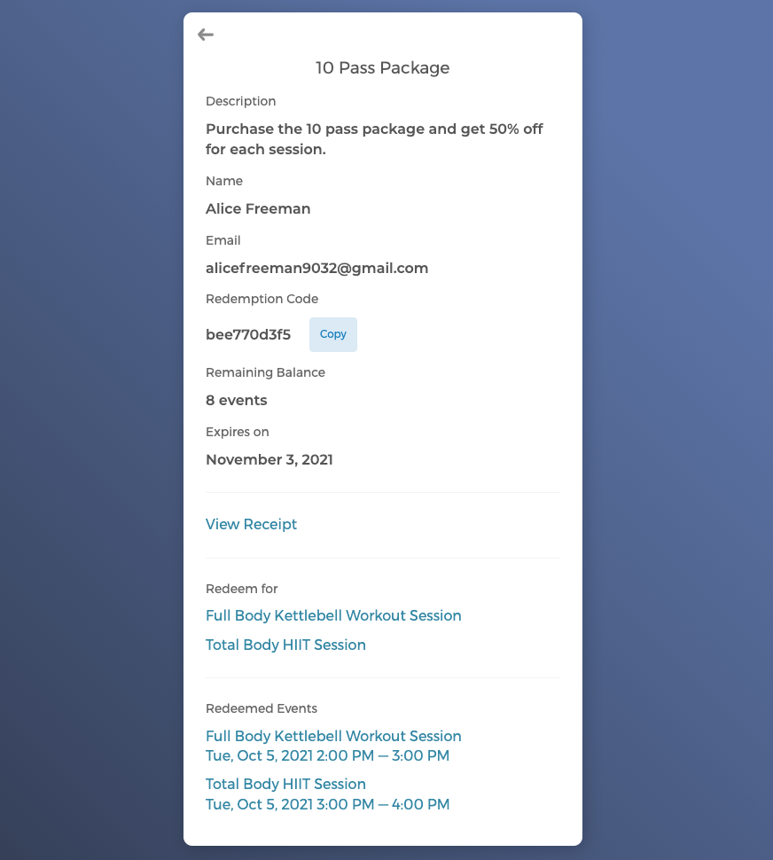 Unique package page for clients