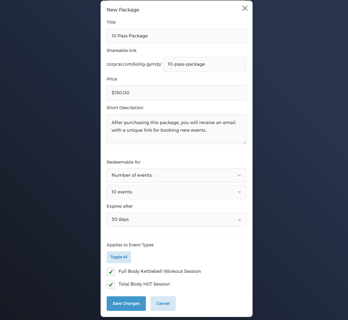 Package page settings