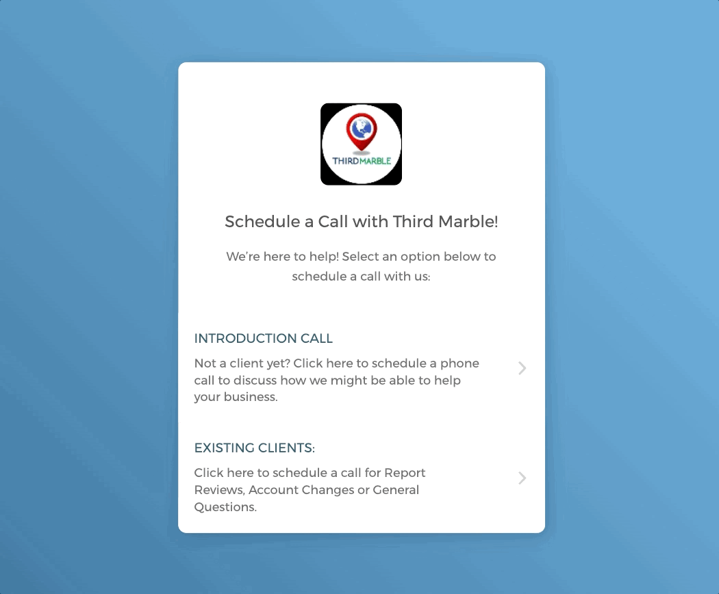 Third Marble Marketing using CozyCal to schedule calls with existing clients