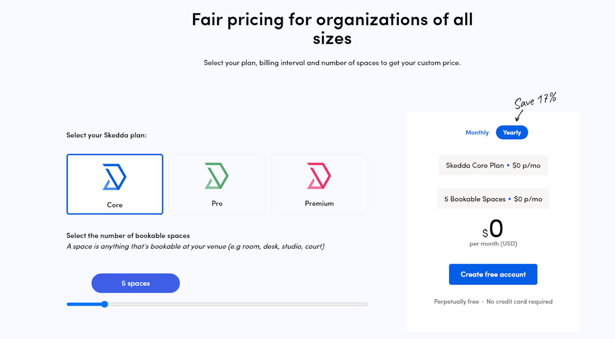 Skedda coworking space booking tool pricing