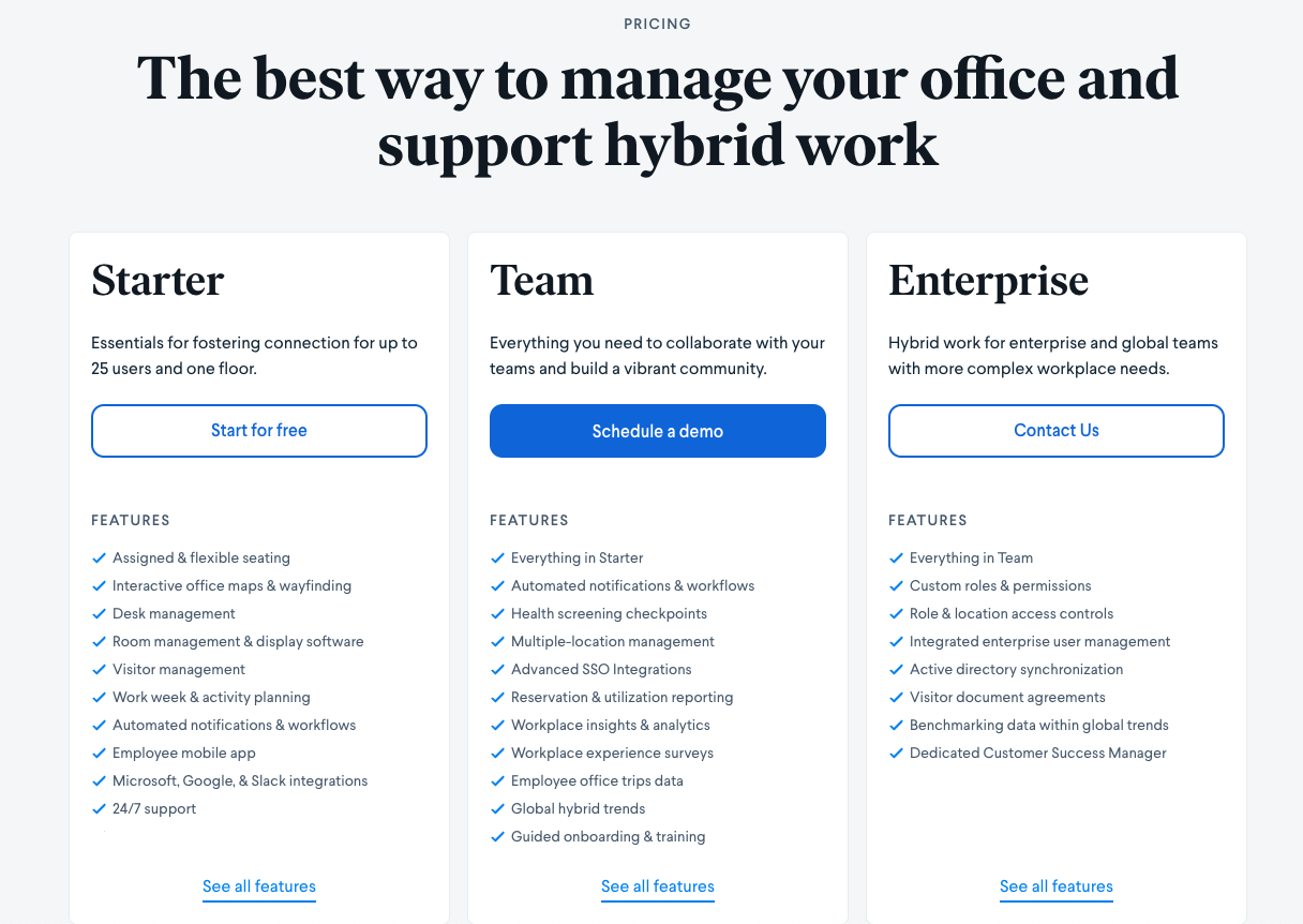 Robin coworking space booking software pricing