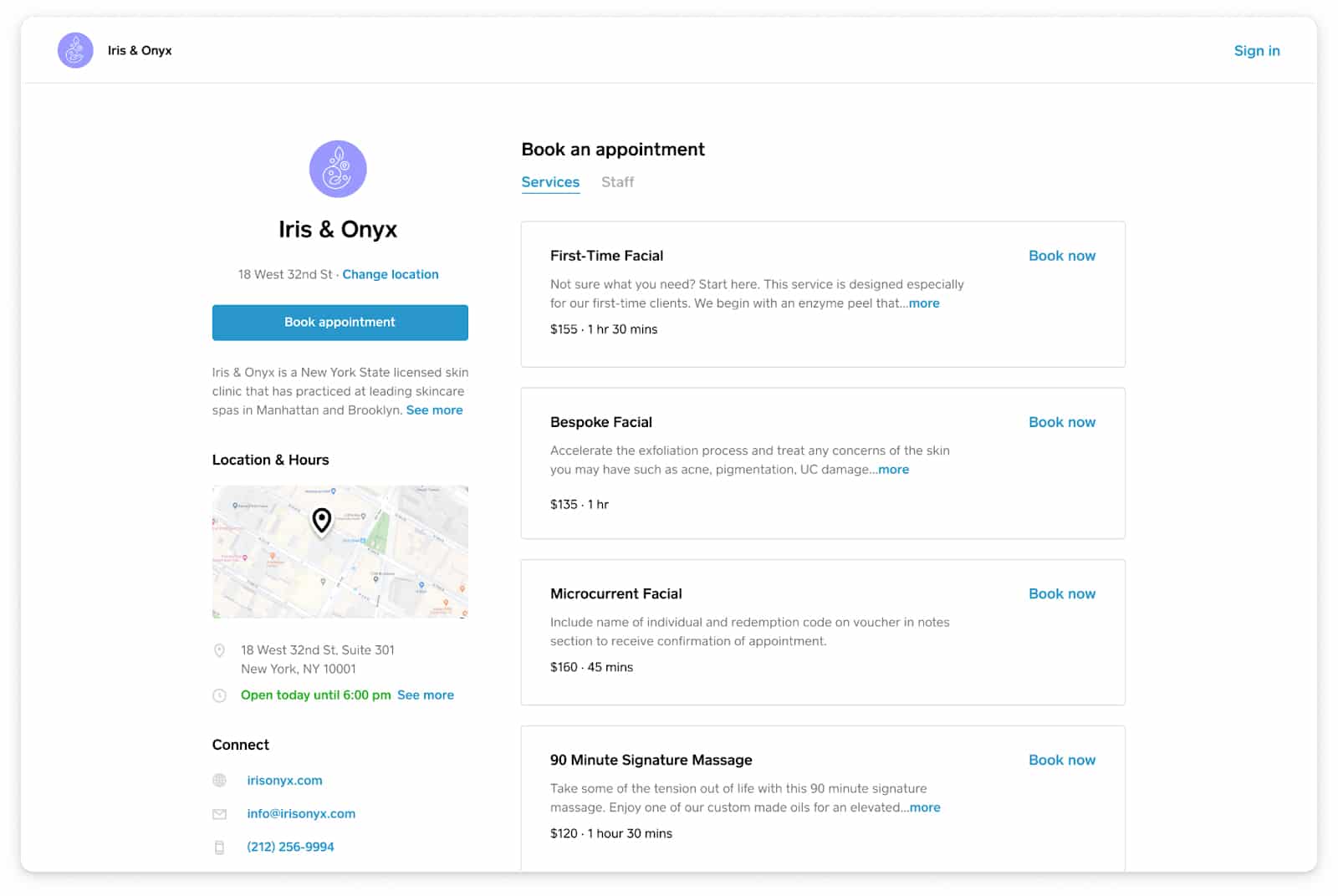 Square Appointments booking page