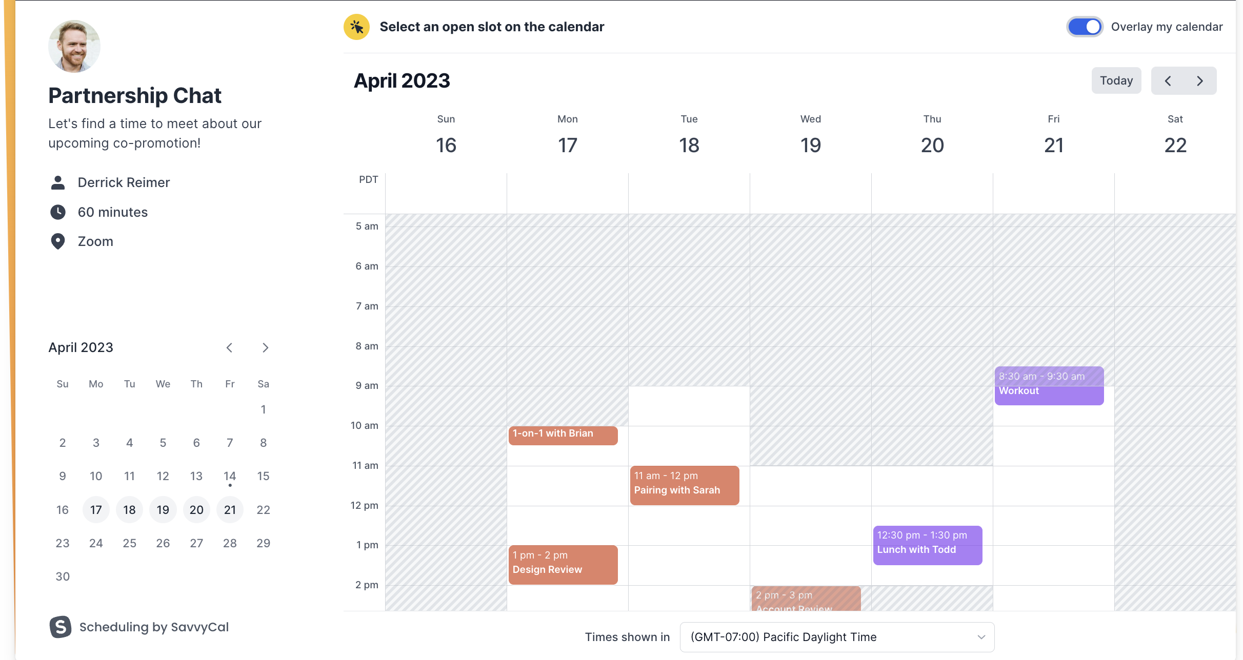 SavvyCal scheduliing booking page