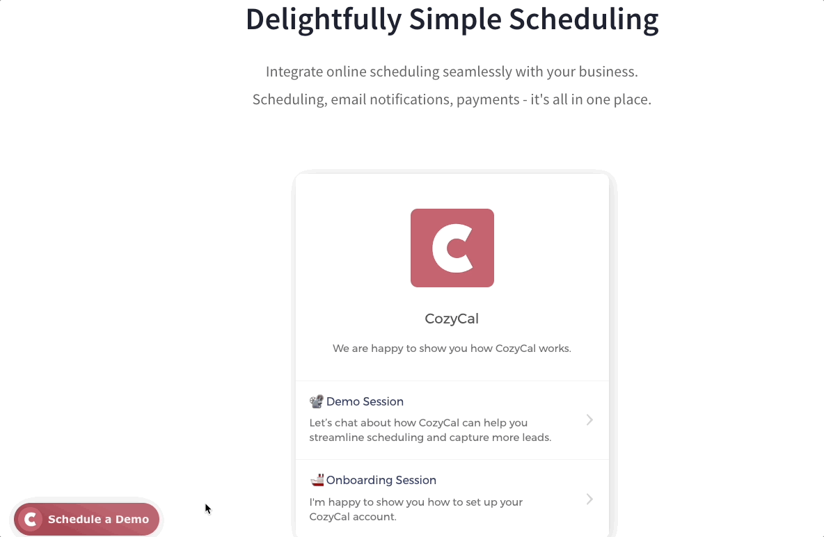 CozyCal's floating button enables visitors to book resources easily on your website