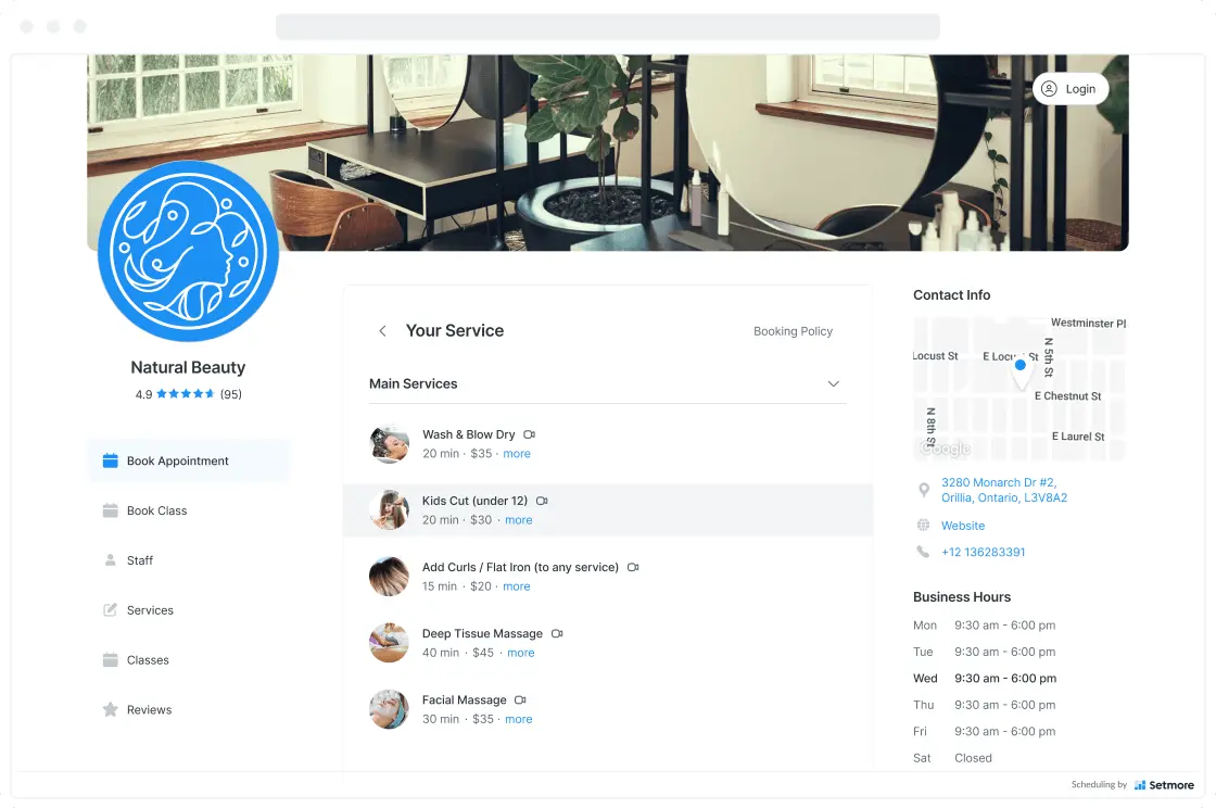 Customize Setmore's booking page for small business scheduling