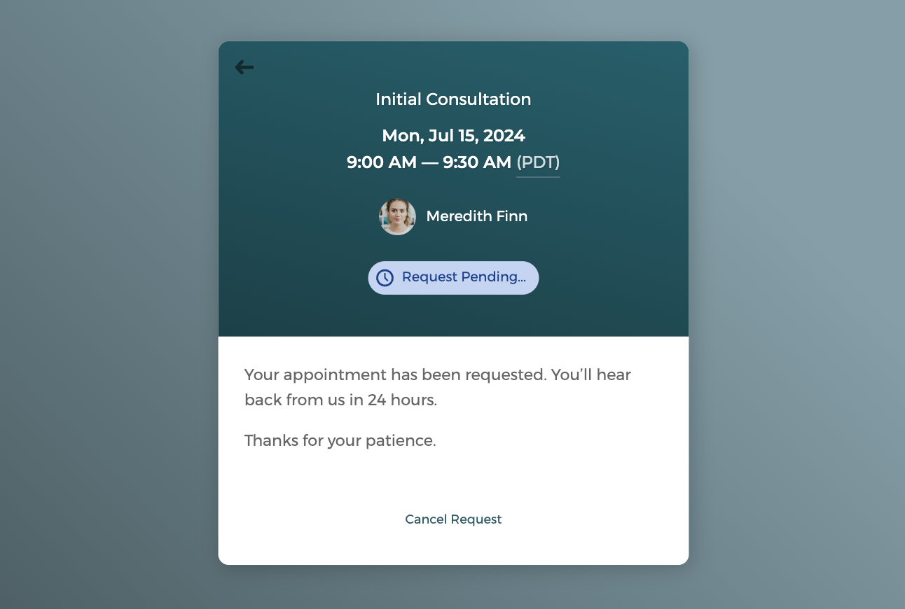 Law firms can review and approve booking requests before confirming them