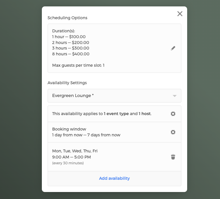 Set flexible time setting allows your studios to host one-on-one sessions or group events
