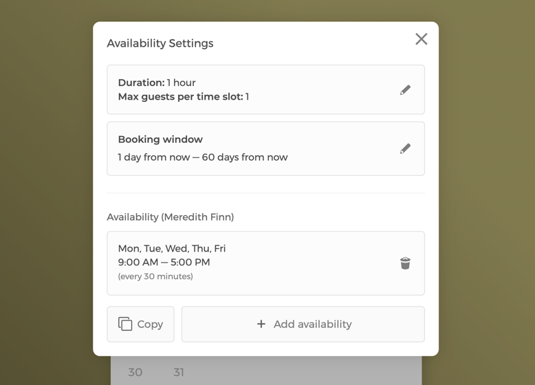 Availability settings
