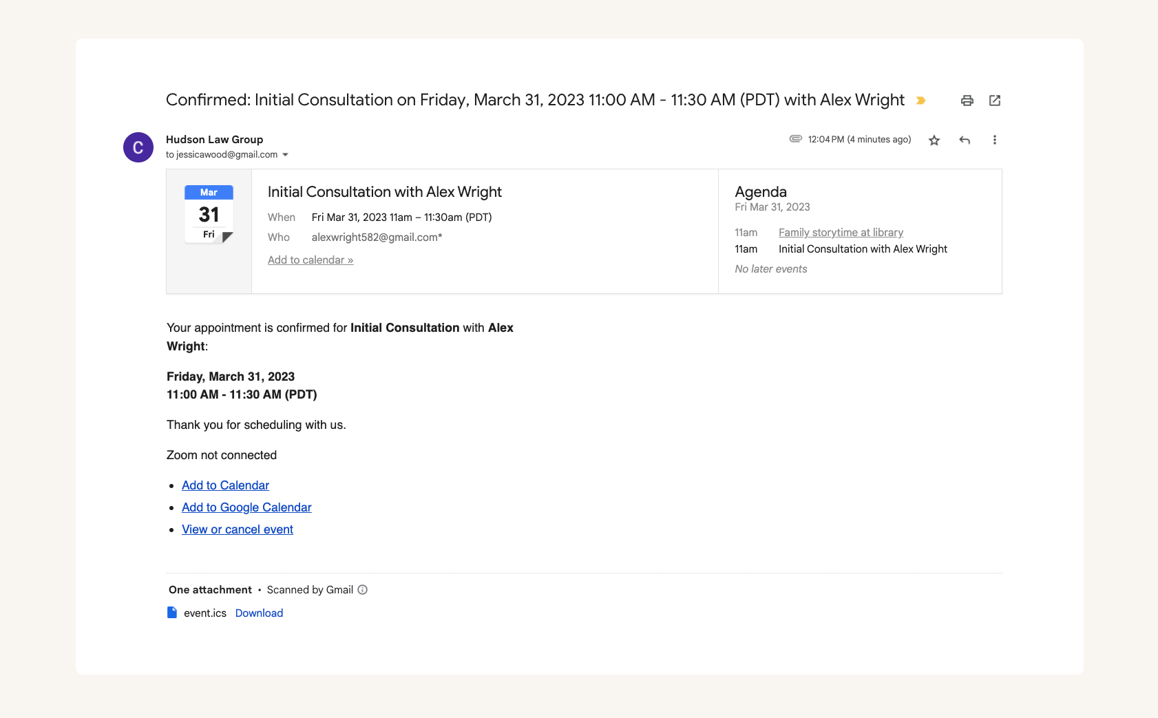 CozyCal sends automated white-label appointment confirmation and reminder emails