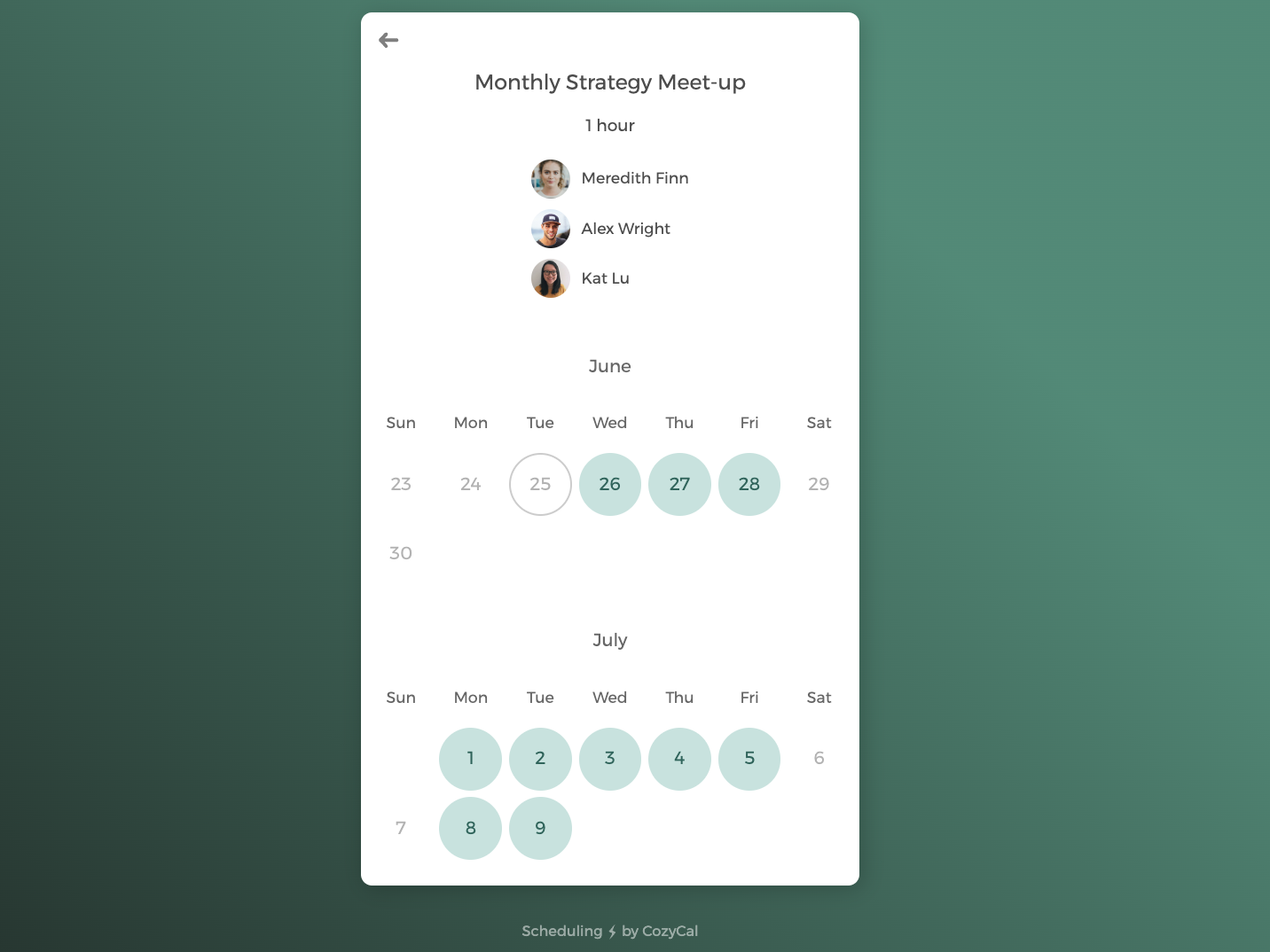 CozyCal can pool availabilities of multiple attendees