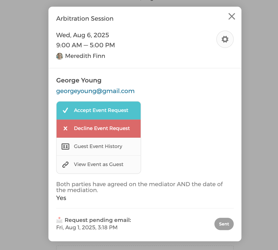 Event request offers control for pre-approval of mediation meetings