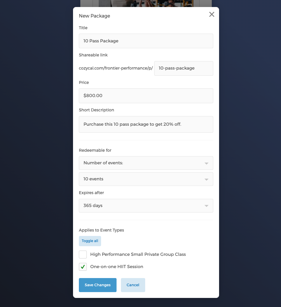 Create packages based on your requirements in CozyCal