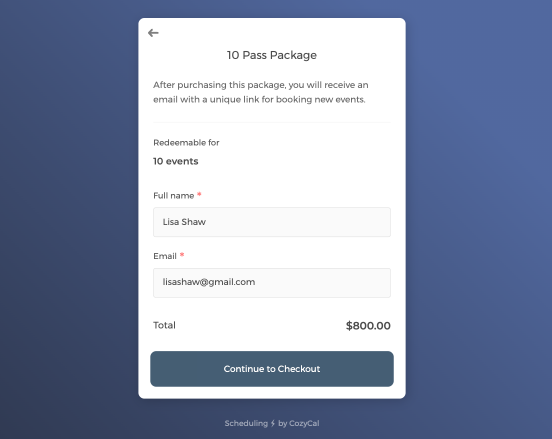 After purchasing the package, the customer receives a receipt
