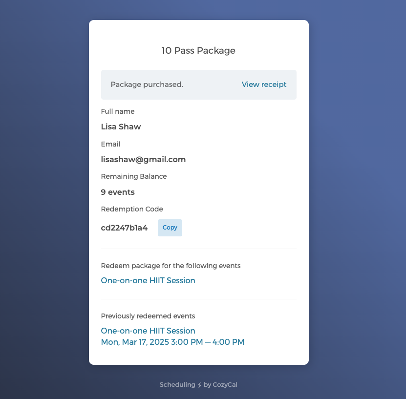 Package redemption is easy and straightforward
